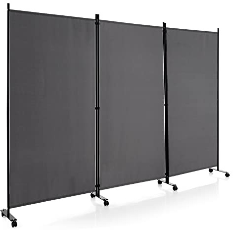 COSTWAY Biombo Separador de Ambientes de 3 Panel con Ruedas Bloqueables, Pared de Separador, Separador de Privacidad Independiente para Sala de Estar, Dormitorio