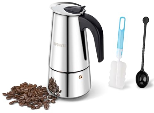 UPOHYEE Cafetera Italiana 6 Tazas 300 ml Compatible con Gas Vitrocerámica e Inducción, Acero Inoxidable de Válvula de Seguridad