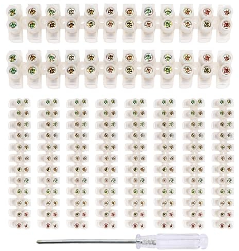 YIXISI 10 Pièces Bornes a Vis Double Rangée, 3A Barrette Connexion Bornier Electrique, Double Rangée de Connecteurs de Fil de Connecteur de Position 12, avec Tournevis, pour Fils de Raccordement