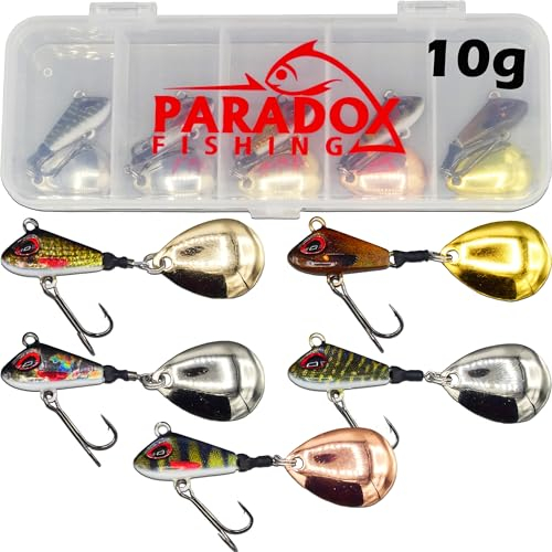 Paradox Fishing Jig Spinner 5er Set 10g Delusory 2.0 Spin Jig zum Barsch Angeln Barsch Köder Zander Hecht Spinnerbait Spinn Köder – optimaler Barschköder