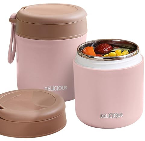 Contenitore termico per alimenti a tenuta stagna, in acciaio inox, isolamento sottovuoto, con cucchiaio, per scuola, lavoro, picnic (rosa, strato singolo)