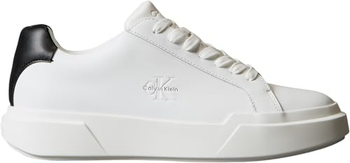 Calvin Klein Sneaker con Suela Cupsole Hombre Chunky Laceup de Piel, Blanco (Bright White/Black), 42