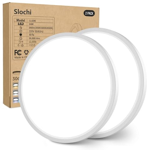 slochi 2Pack Bathroom Light, 3000K/4000K/6500K 3 Color Temperature, Waterproof, Round, Modern, Flush Ceiling Light for Bathroom, Kitchen, Bedroom, Hallway and MoreØ30CM(White)