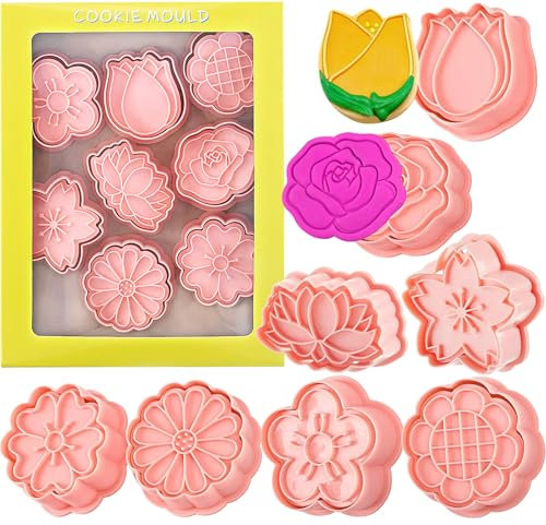 Sakura Ausstechformen,8 Stück Ausstechformen Blumen Set,3D Plastik Plätzchen Ausstecher DIY Keksformen Keksstempel für Fondant Plätzchen Backen Geburtstag Party Zubehör