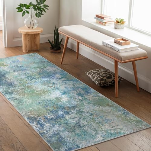 GENIMO - Tappeto Antiscivolo Moderno Astratto - 80x150cm - Corto Pile - Perfetto per Piccoli Spazi - Comodo e Resistente - Blu