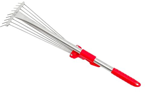 Yardwe Laubreinigungsrechen abnehmbar Grasharke Abzieher Entfernung Artefakt Rasenwerkzeuge Rechen mit Stiel Laubharken-Gartengerät Rechen für Kunstrasen Rasenrechen Rostfreier Stahl rot