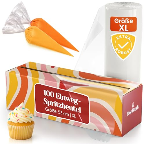 BakeBuddy Premium engångssprutpåse (100 stycken, XL/53 cm) – extra robusta spritpåsar av återvunnet LDPE material för att dekorera tårtor och bakverk och bakning av kakor slitstarka