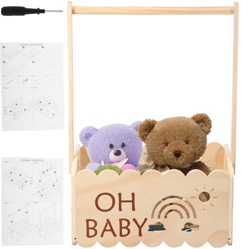 Babykorg present 34 x 22,8 x 17,5 cm trä babyshowerparty med handtag gör-det-själv baby gåva korg mångsidig babyshowerparty present för nyfödda baby nya föräldrar
