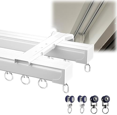 Doppio sistema di binari per tende, 1-8 m, montaggio a soffitto, divisorio, set completo con asta per tende a 2 corsie, perfetto per la decorazione della casa e la separazione degli spazi.