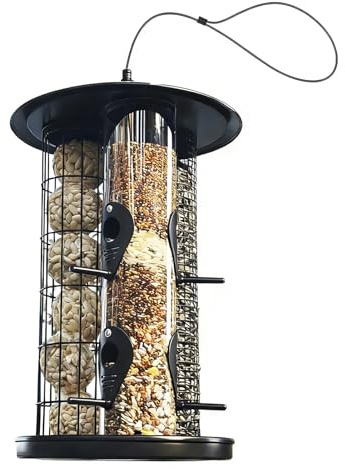 s para pájaros de exteriores | Alimentación de triple tubo con gran capacidad y resistente a la intemperie,Estación de anti ardillas - para Atraer Carboneros y Colibríes, Alimento, Jardín, Patio, Porc