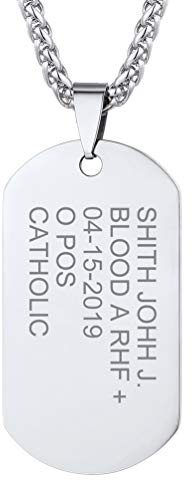 PROSTEEL Placa de Militar Dog Tag ID Acero Inoxidable Colgante Collar Hombre Chapa Tono Plata