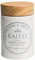 KHG Kaffeedose luftdicht, 250g Kaffeebohnen 300-400g Kaffeepulver, Vorratsdose Kaffee Aufbewahrung Keramik Steingut Weiß Holzdeckel Bambus, Oberfläche glänzend glasiert Emaille, rund, beschriftet