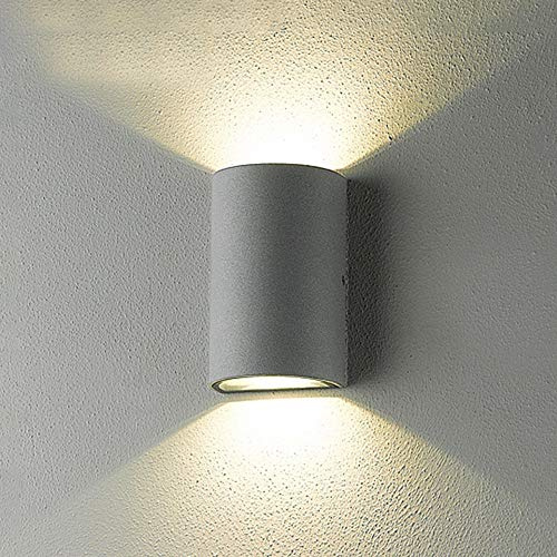 KWOKING Lighting LED Bright Wall Lamps up and Down Lights 12W Waterproof Outdoor Light Aluminum Half Cylinder Wall Sconce for Front Porch Hallway - Grey,Warm Light