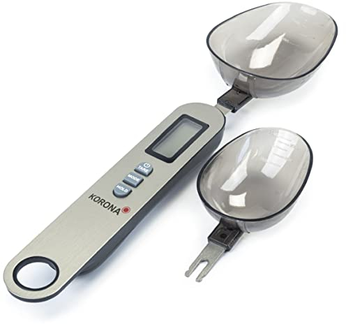 Korona 79500 - Bilancia cucchiaio EVA, 2 cucchiai rimovibili, capacità di carico di 500 g, suddivisione in incrementi di 0,1 g, con scala aggiuntiva per ml, funzione tara, batteria inclusa