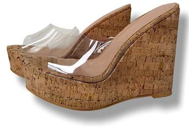 Frankie Hsu Sandalias de cuña de plataforma sexy para mujer, transparente PVC de tacón alto de madera de roble punk, zapatos unisex para mujeres y hombres, Transparente, 41 EU