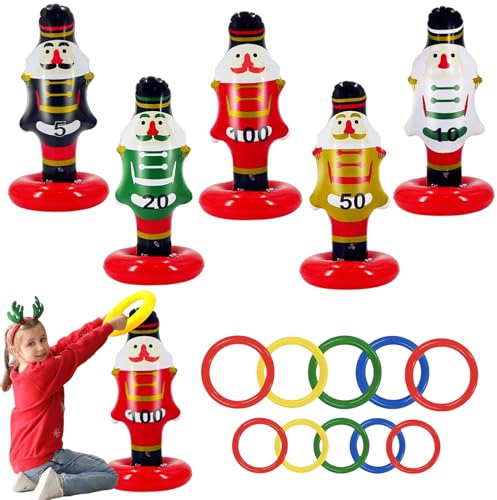 15 Piezas Juego de Lanzamiento Anillos Inflable para Niños Adultos,Divertido Juegos Piscina Cascanueces Inflable,Juegos Jardin Al Aire Libre Niños Adultos,Juego Familiares para Fiesta de Navidad