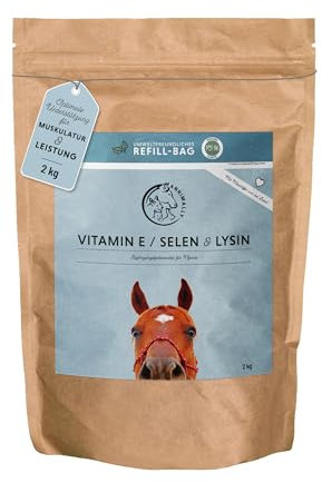 Annimally Selen, Vitamin E, Lysin Pulver für Pferde - Pferd Vitamin E, Lysin, Selen Komplex zur Unterstützung der Muskulatur & Leistung (2 kg Nachfüllpack)