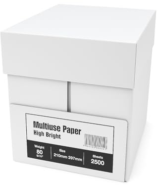 TuTickeT TÉRMICO - Folios A4 de 80gr. Papel Multiusos Blanco para Fotocopiadora e Impresora Multifunción. 5 Cajas de 5 paquetes de 500 Hojas Blancas Din A4 cada una. Material Escolar y de Oficina