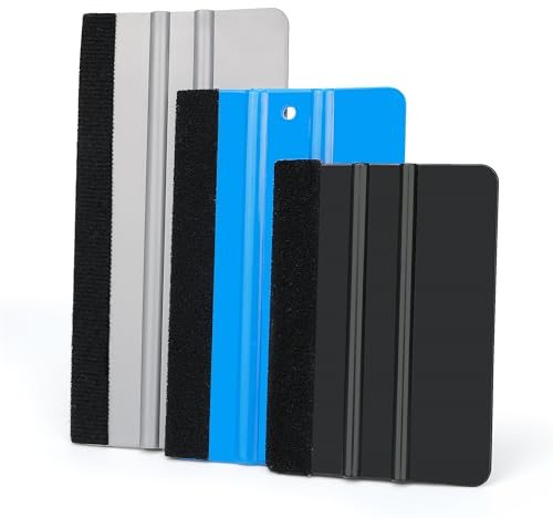 Umaki 3 spatole in plastica con bordo in feltro, 10 cm – 12 cm – 15 cm, in vinile, per finestre, carta da parati, piccoli strumenti per levigare e pulire