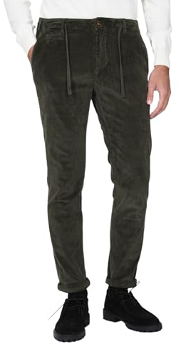 Ciabalù Pantaloni Uomo in Velluto Invernali Pantalaccio Caldo con Elastico in Vita e Laccio Elegante (50, Verde)