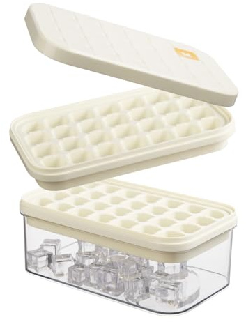 Brigii Ice Cube Tray with Lid&Bin, Ice Cube Mold with 56 Cubes, Stackable Ice Trays for Freezer with Easy-Release Silicone Bottom, for Drinks, Coffee, cocktail