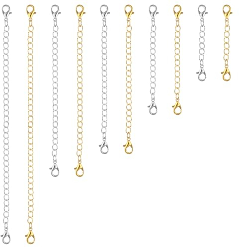 Sibba Halsketten-Kettenverlängerungen 10 Stück Armband-Fußkettchen-Verlängerung Schmuckverlängerungskette Starke Abnehmbare Herstellungsketten Goldfarbe Silberherstellungsketten verschiedene Größen