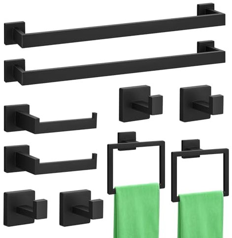 BlumWay Set di 10 accessori da bagno, 60 cm, in acciaio inox, SUS304, porta carta igienica, porta asciugamani per bagno, montaggio a parete