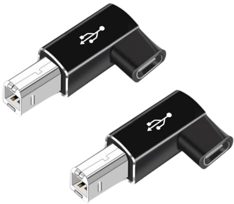 FirSea 2 confezione Adattatore gomito da tipo C femmina a USB B maschio, connettori convertibili USB tipo C USB B compatibili con stampanti, MIDI, pianoforti elettrici, sintetizzatori laptop (nero)
