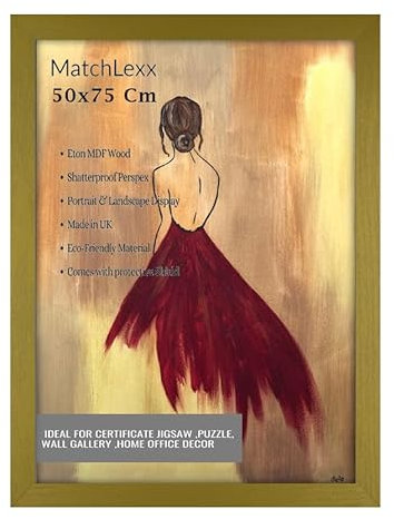 MatchLexx® Flat Profile Gold Hand crafted | Large Poster Picture Frame 50x75 cm picture Frame | MDF Wooden Frames Jigsaw Puzzle Frames For Home Livingroom & Office