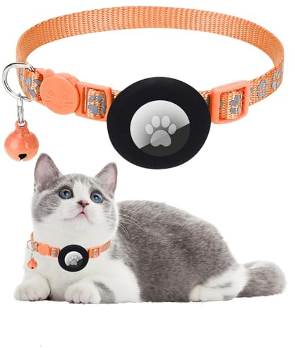Ledeak Katthalsband med luftetikettshållare, reflekterande lätt Airtag katthalsband med klocka och säkerhetsspänne, justerbart snabbfrigörande personligt kattunge-halsband för pojke och flicka katt