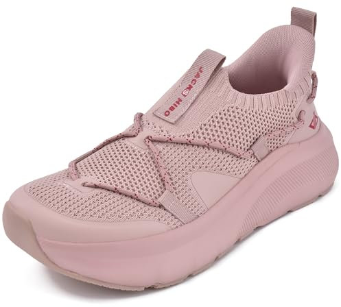 JACKSHIBO Hände frei Slip in Damen Schuhe Slip on Sneakers Fußbogenstütze Orthopädische Schuhe Memory Foam Walkingschuhe Mit Weite Zehenbox Nullabsatz Sohlen Rosa 41 EU
