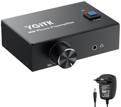 YGiTK Préamplificateur Phono Mini Préamplificateur Stéréo Audio à Faible Bruit Préampli Phono pour Platine Vinyle avec Bouton de Volume, Entrée et Sortie RCA