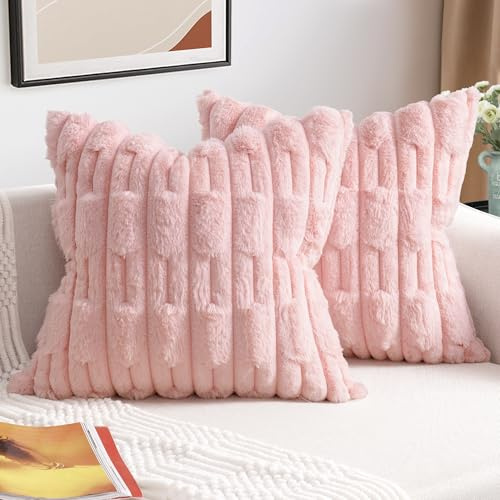 ZWJD 2 Pezzi Federe Cuscini Divano Beige 40x40 Cuscini per Divano in Pelliccia Sintetica Morbida Soffice Cuscino Decorativo Cuscino per Soggiorno Divano Camera da Letto Arredamento