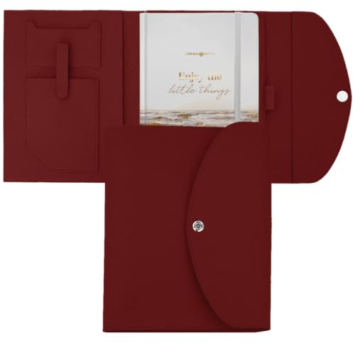 Lebenskompass Buchhülle A5 im edlen Design von Rot - Buchtasche & Book Sleeve Bag aus veganem Leder (PU) Für Kalender DIN A5 & als Geschenk für Buchliebhaber