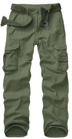 VATINNT Men's Cotton Work Trousers Straight Fit Casual Cargo Trousers Outdoor Camo Combat Pants with 8 Pockets No Belt J9918 ArmyGreen 36