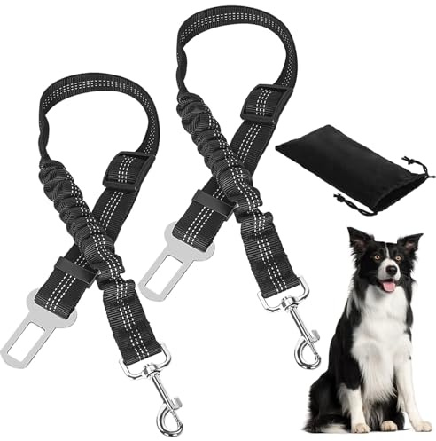 XIKAYA Cinturon Perro Coche,Arnés Ajustable para Perro para Coche,con absorción de Impactos y Bolsa de Almacenamiento, para Todas Las Razas de Perros y Tipos de vehículos,2 Unidades (50-88 cm)