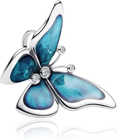 Amuefer Papillon Bleu Charms pour Bracelets et Colliers, Argent Sterling Charme Saint Valentin Noël Anniversaire Bijoux Cadeaux pour Femme Fille Maman Épouse Amis