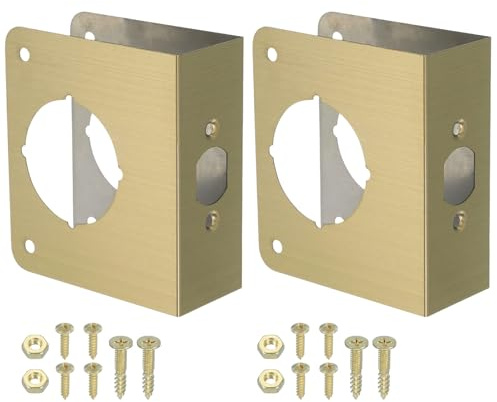 PATIKIL Plaque de renforcement de porte, 2 ensembles de plaques de renforcement et de réparation pour porte de 1-3/4 d'épaisseur, taille 4-1/2 pour serrure, or