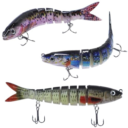 Aoyswuz Set di 3 esche da pesca, esche artificiali, per acqua dolce e salata, trota, pesce persico