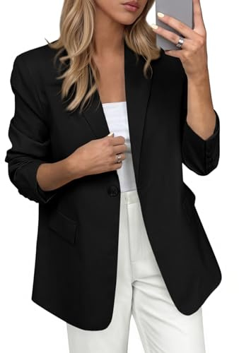 PRETTYGARDEN Blazers for Women Business Casual Outfits 2026 Spring Open Front Long Sleeve Suit Jackets Office Work Blazer(Black,Medium)
