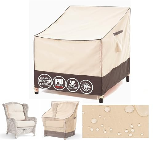 F&J Outdoors Poltrone da Giardino Copertura Beige 102x102x66/91cm Impermeabile Resistente Protezione Mobili Terrazza Copertura Protettiva per Poltrona Massaggiante Singola di Grandi Dimensioni