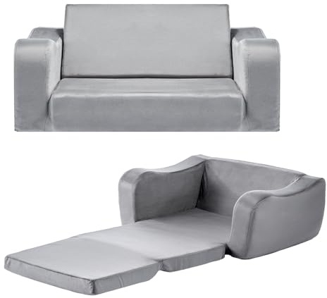 VEVOR Canapé pour Enfants 2-en-1 Convertible en Chaise Longue, Sofa Tout-Petits Pliable et Moelleux, avec Accoudoirs, en Éponge 28D et Poils Courts, pour Salle de Jeux Chambre d’Enfants, Gris, L