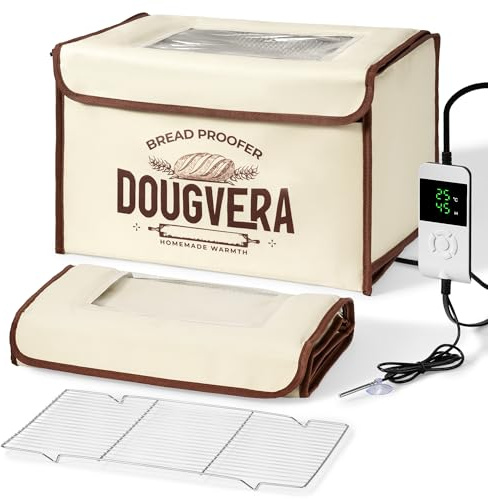 Dougvera Scatola per lievitazione del pane 40 x 30 x 25 cm, scatola di lievito naturale con controllo della temperatura, cavo da 2,8 m, timer - 3 strati di riscaldamento lati per pasta madre Forniture