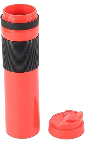 Pssopp 350ml Portable French Press Coffee Maker with Leakproof Lid for Travel, Camping and Office Use (Red)