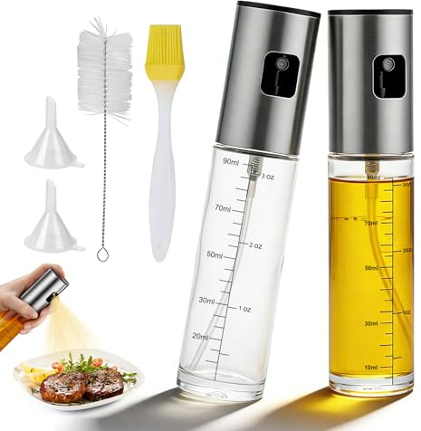 Oil Sprayer for Cooking, Upgraded 2 Pack Refillable Olive Oil Spray Bottle Mister with Brush for Air Fryer Oil Vinegar Portable Glass Kitchen Gadget for BBQ, Salad, Roasting, Grilling Local Stock
