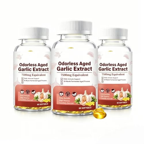Luktfri lagrad vitlöksextrakt 7500mg, stöder hjärta och immunförsvar, 2-års mognad formel för vuxna, 60 Count,3pcs