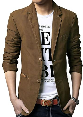 Allthemen Blouson Homme en Coton Slim Fit Blazer Veston Casual Jacket Deux Boutons Marron 1 XL