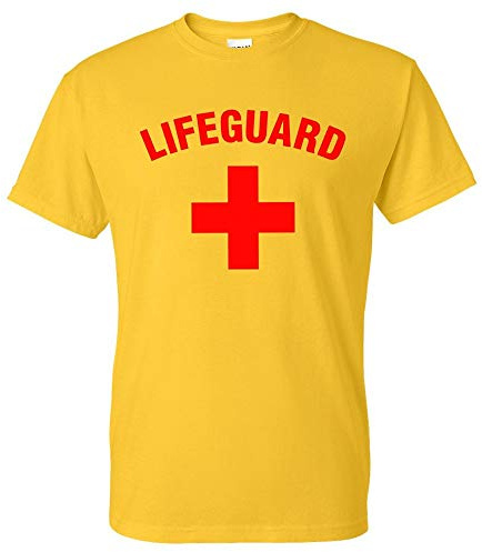 Star and Stripes Lifeguard Cross + T-Shirt - Fancy Dress Beach Party Yellow Yellow Large
