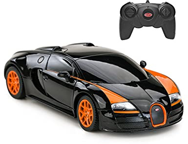 RASTAR Bugatti RC Car, 1/24 Scale Bugatti Veyron 16.4 Grand Sport Vitesse Radio Remote Controlled Model Toy Car, Black/Orange