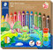 STAEDTLER 3in1 Buntstift Noris junior, Bunt-, Wachsmal- und Aquarellstift, extra bruchsicher, ideal für Kinder, für viele Oberflächen, Kartonetui mit 12 Farben inkl. Spitzer, 140 C12